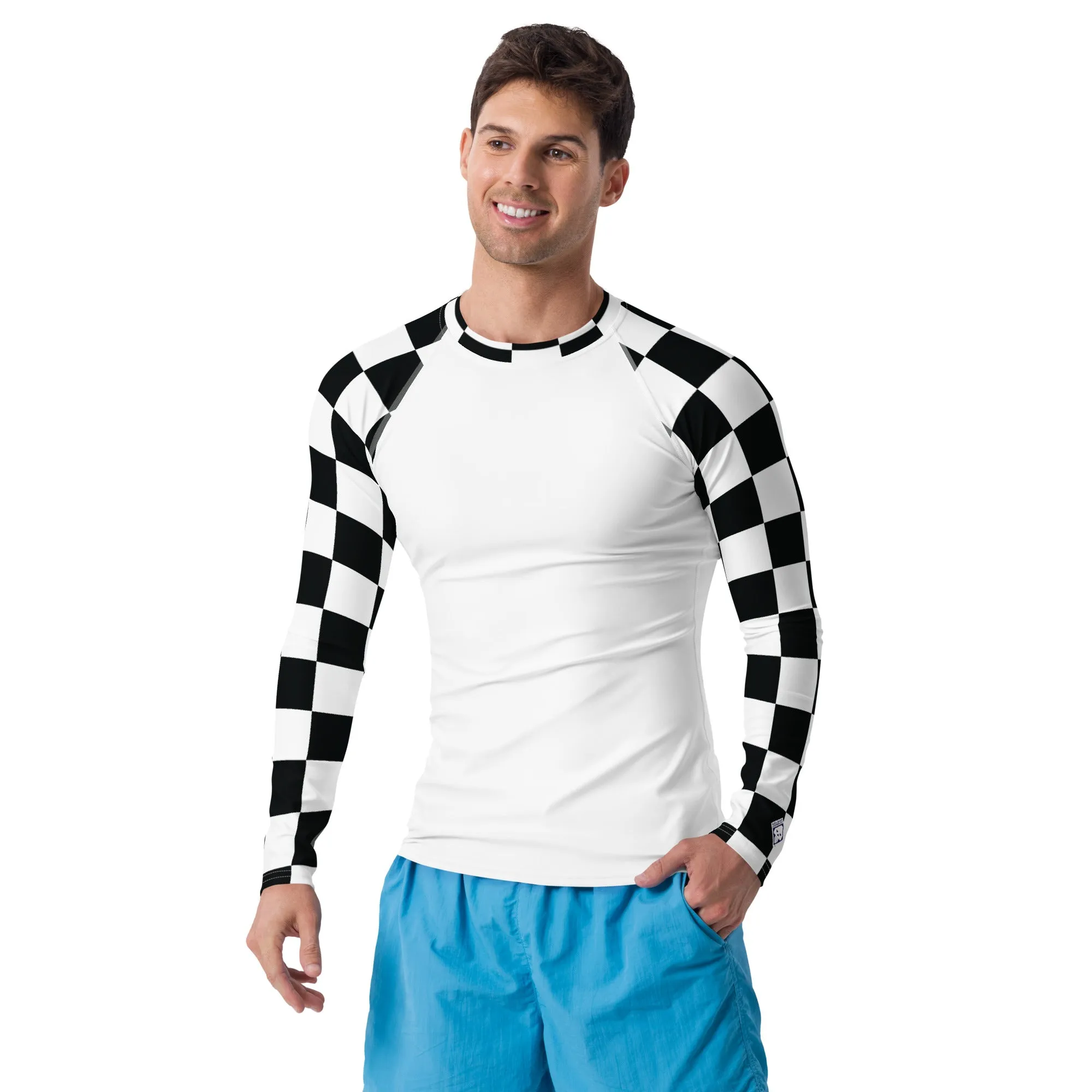 Trendy Training Attire: Men's Checkered BJJ Rash Guard - Blanc