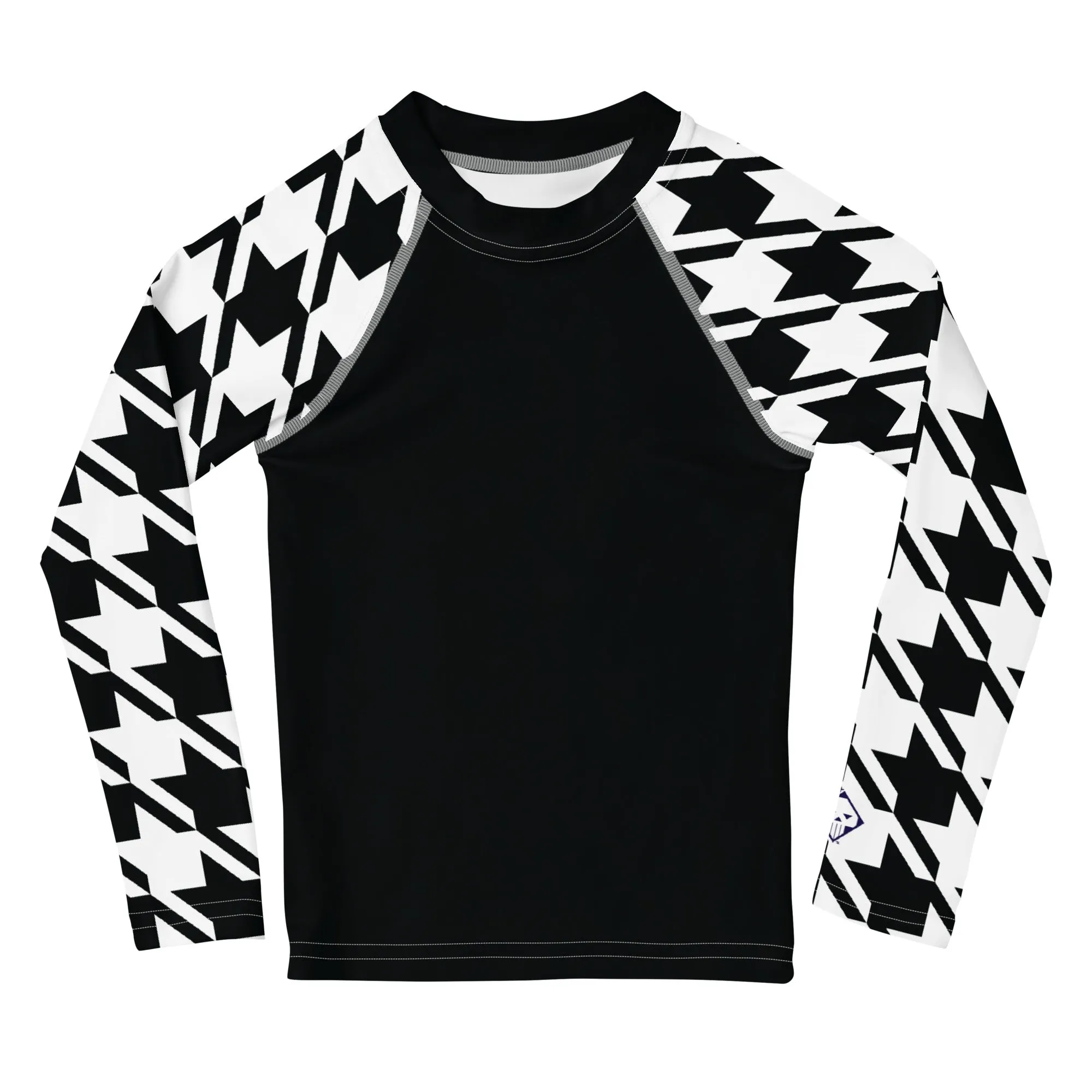 Trendy Training Gear: Houndstooth Long Sleeve Rash Guard for Girls