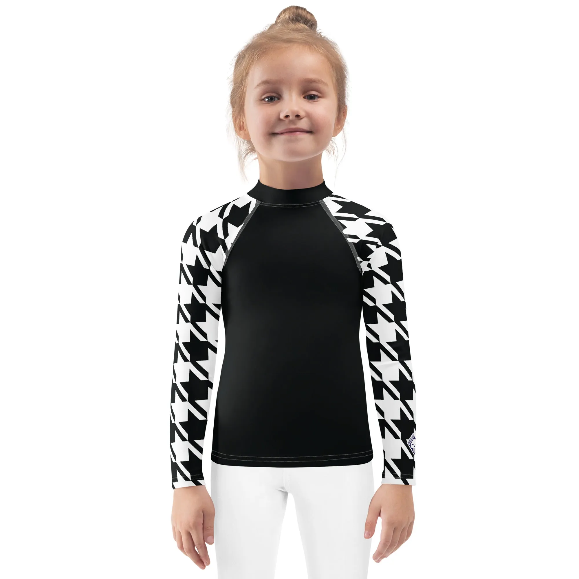 Trendy Training Gear: Houndstooth Long Sleeve Rash Guard for Girls