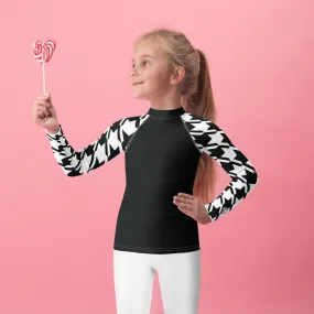 Trendy Training Gear: Houndstooth Long Sleeve Rash Guard for Girls