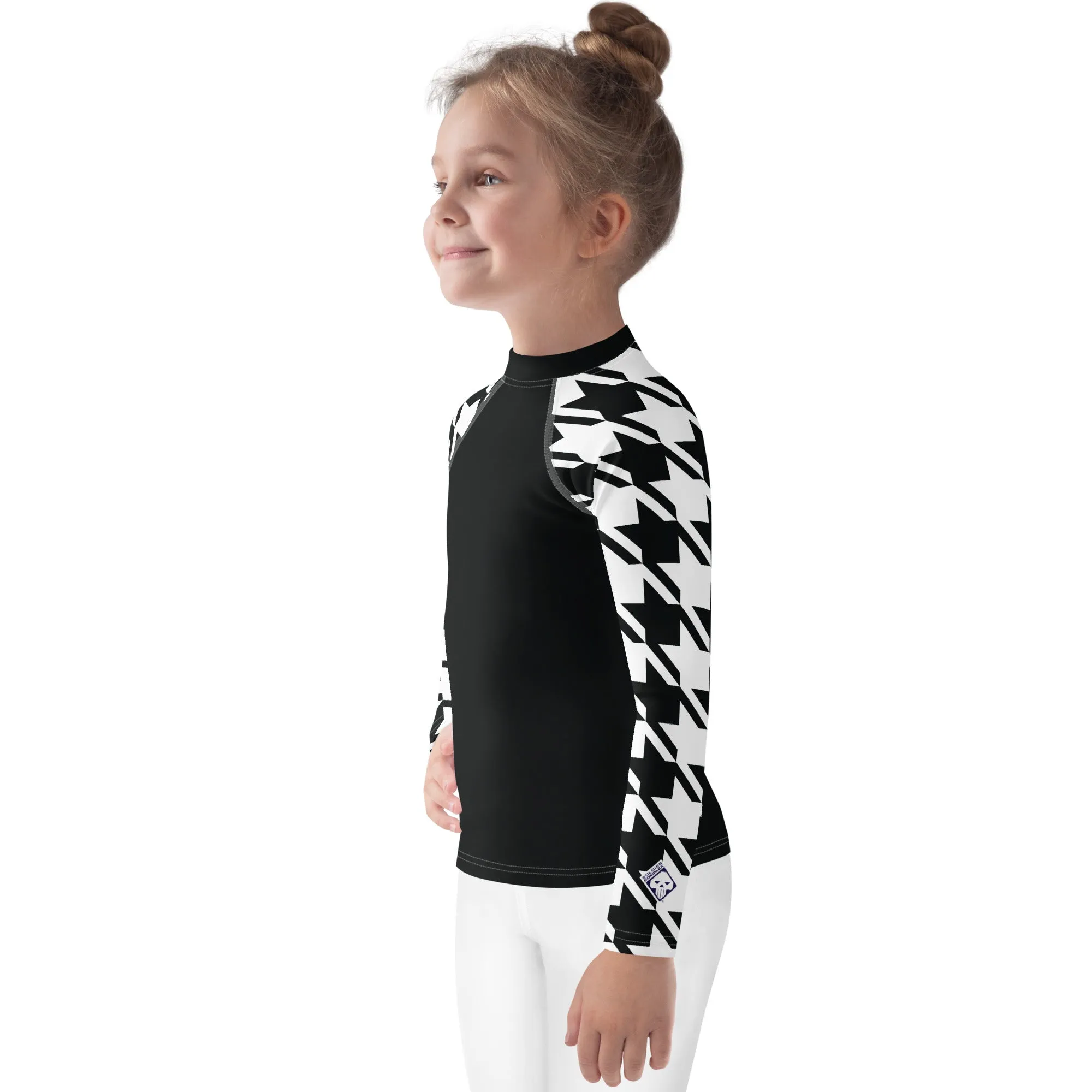 Trendy Training Gear: Houndstooth Long Sleeve Rash Guard for Girls