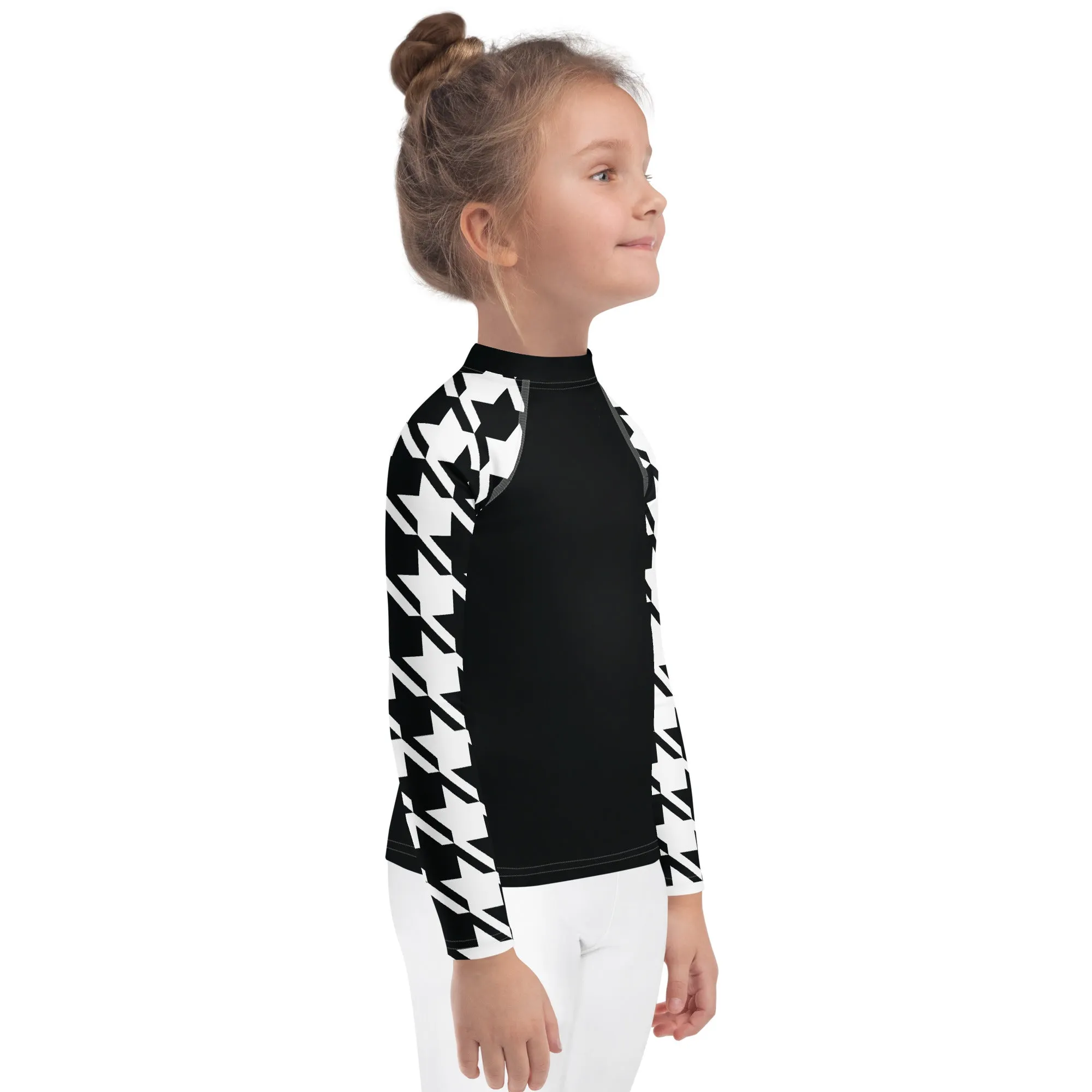 Trendy Training Gear: Houndstooth Long Sleeve Rash Guard for Girls