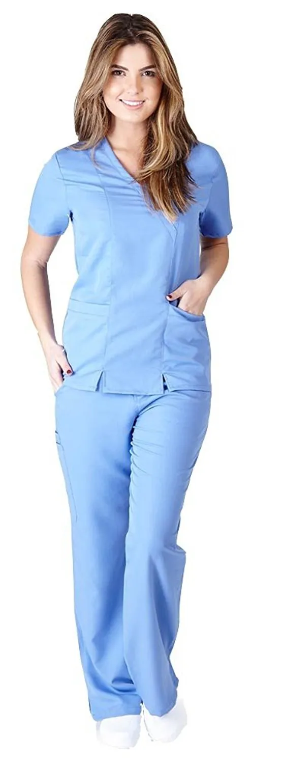 UltraSoft Premium 2 Pocket Cross Over Tunic Medical Scrub Set For Women - JUNIOR FIT