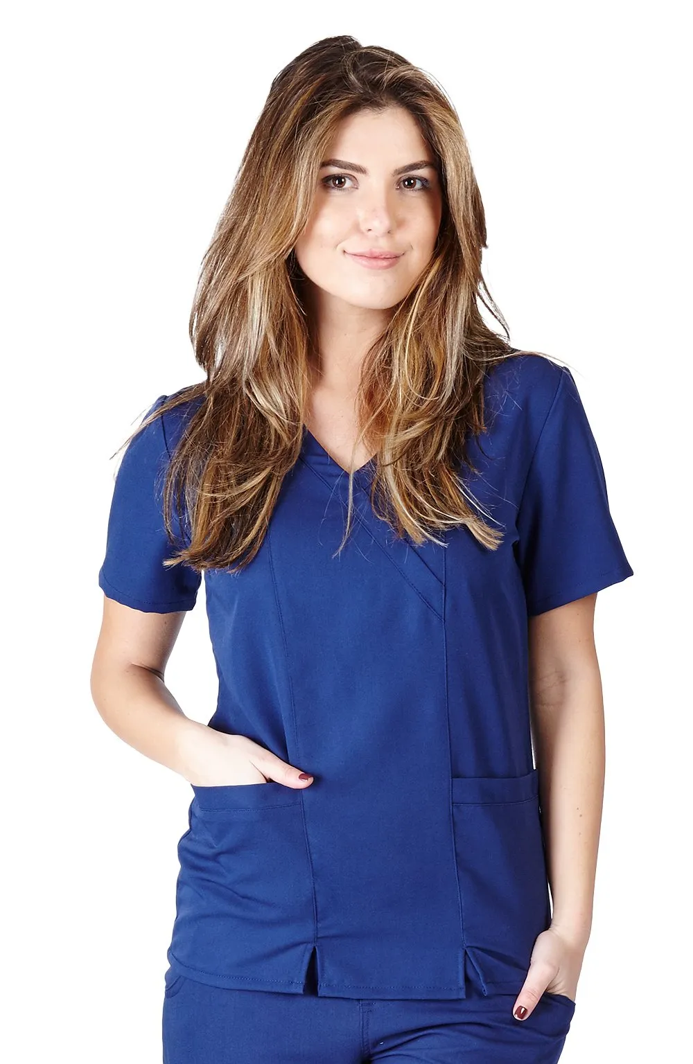 UltraSoft Premium 2 Pocket Cross Over Tunic Medical Scrub Top For Women - JUNIOR FIT