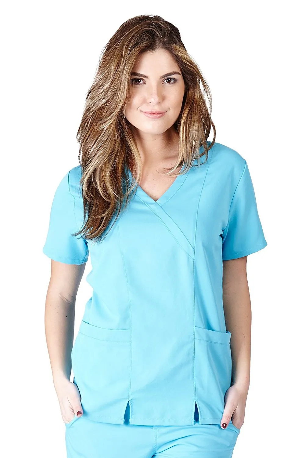 UltraSoft Premium 2 Pocket Cross Over Tunic Medical Scrub Top For Women - JUNIOR FIT