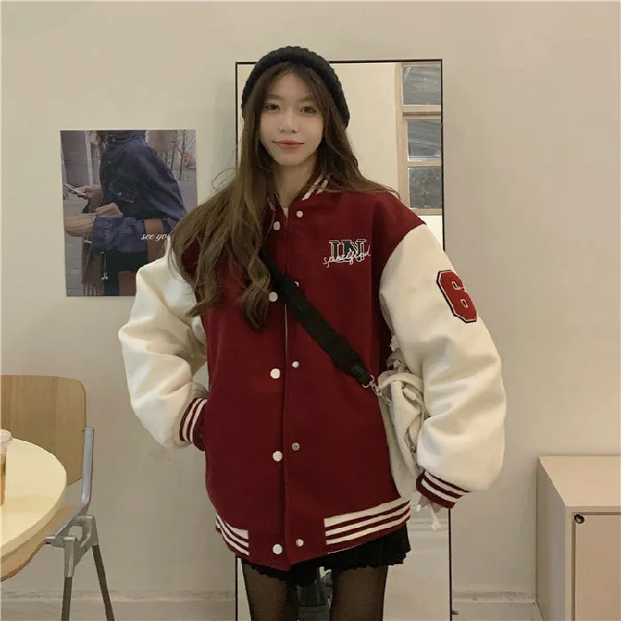 Uniwim dream clothes Korean Style Towel Embroidered BF Lazy Fleece-lined Baseball Uniform Women's Sweater Autumn and Winter Ins Trendy All-Matching Sweater Top for Women