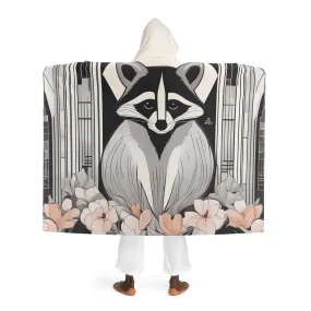 Urban Raccoon with Flowers, Cozy Hooded Sherpa Fleece Blanket