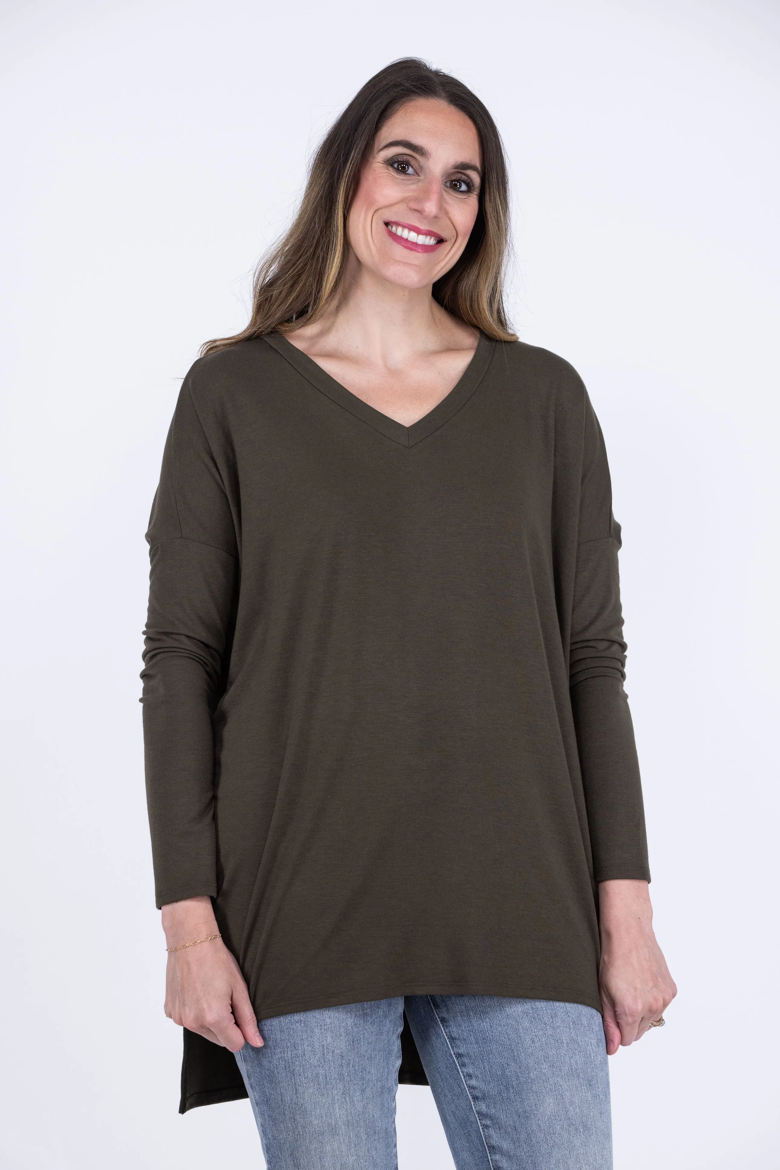 V-Neck Layering Long Sleeve Tunic Top