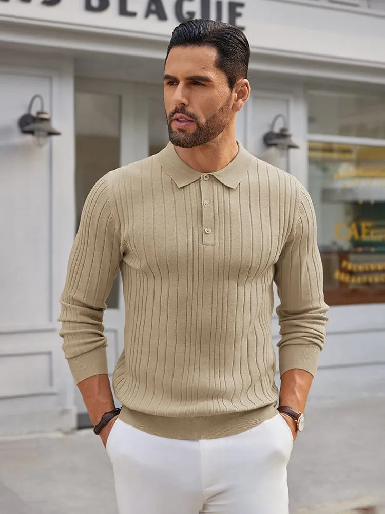 Versatile Ribbed Knit Polo Shirts (US Only)