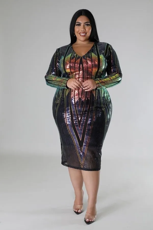 Voluptuous ( ) Long Sleeve Sequin Stretch Dress