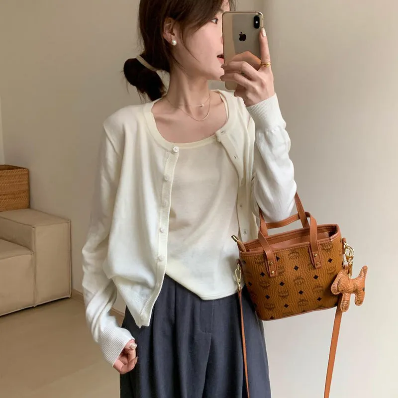 Wenkouban fall fits All-Matching Fashionable Wool All-Matching Short Cardigan 2024 Spring New Korean Style round Neck Elegant Slimming Sweater Top