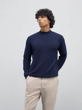 WES Formals Navy Solid Slim-Fit Sweater