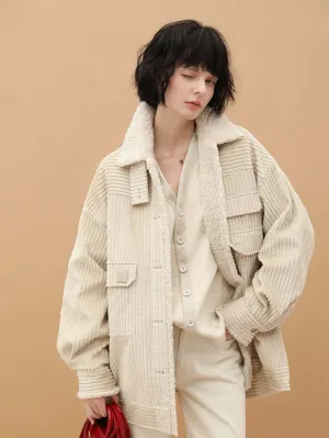 White Oversized Corduroy Parka