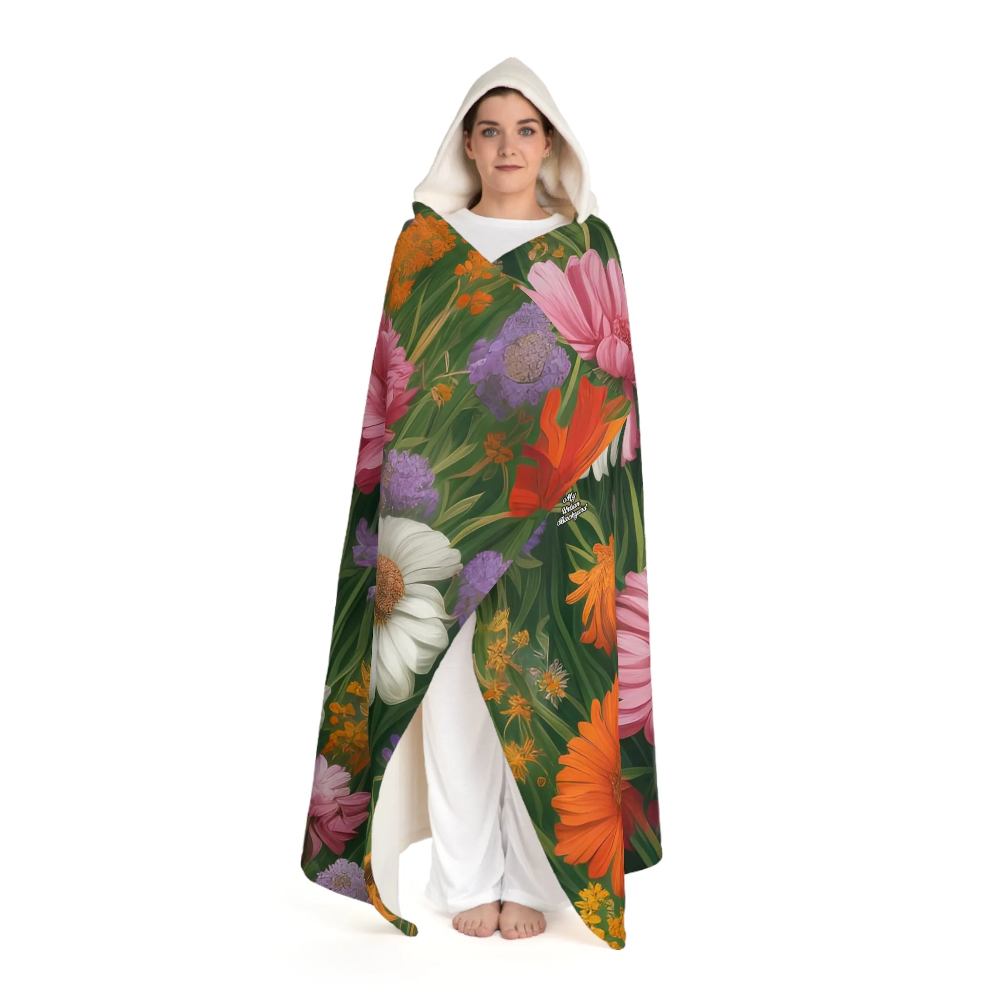 Wildflower Field, Cozy Hooded Sherpa Fleece Blanket