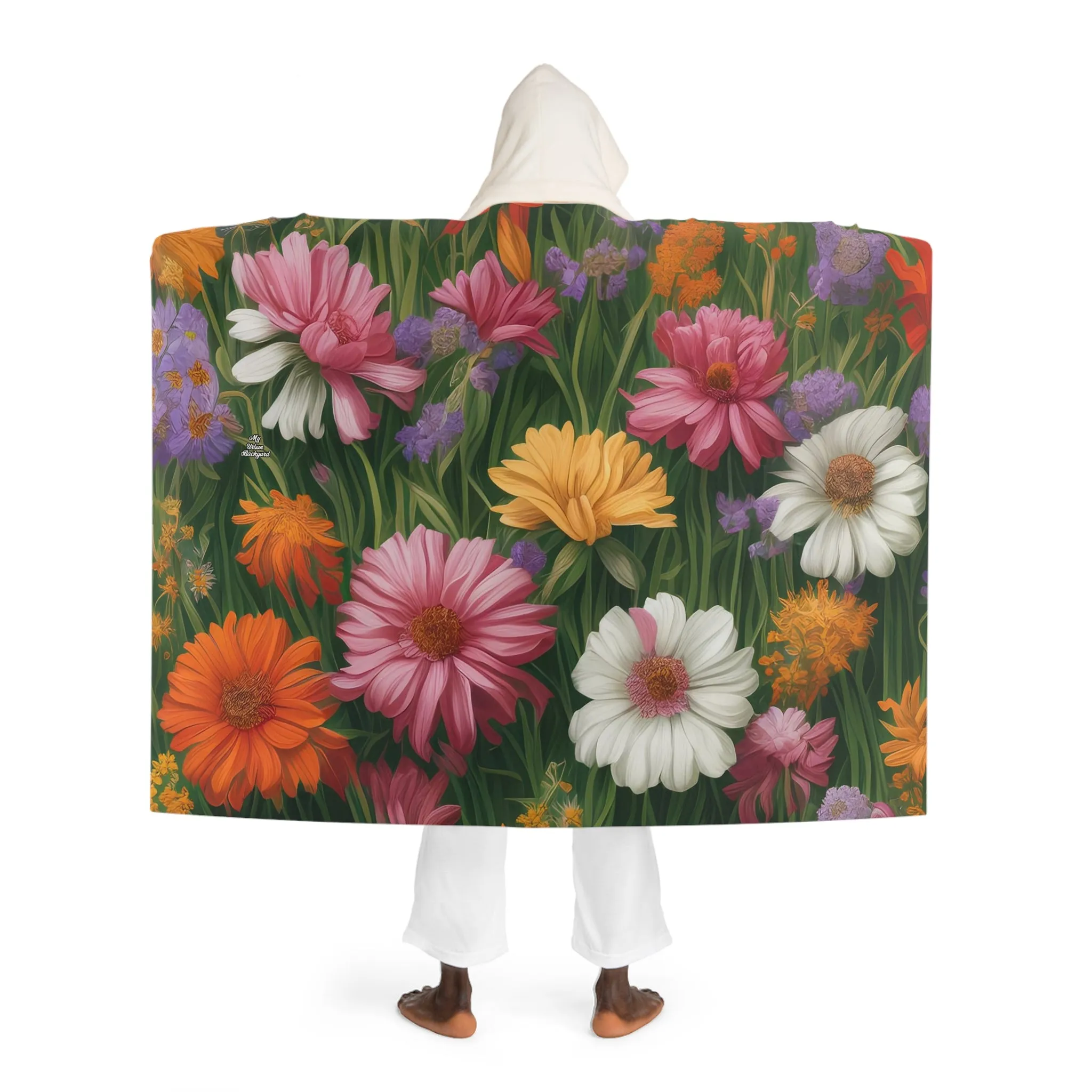 Wildflower Field, Cozy Hooded Sherpa Fleece Blanket