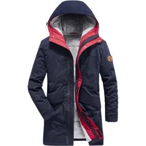 Winter Hooded Clothing Men's Parka Jackets Hooded Thicken Fleece Windbreaker Coats Solid Color Mens Outdoor Jackets Parkas