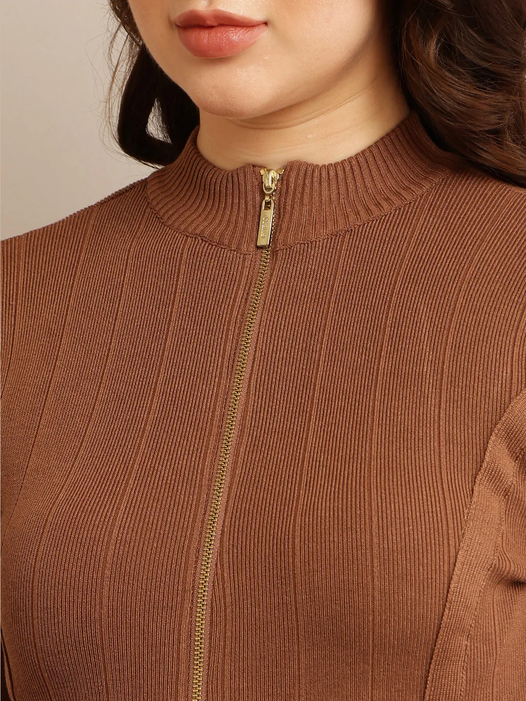 Women Brown Long Sleeve Bodycon Dress