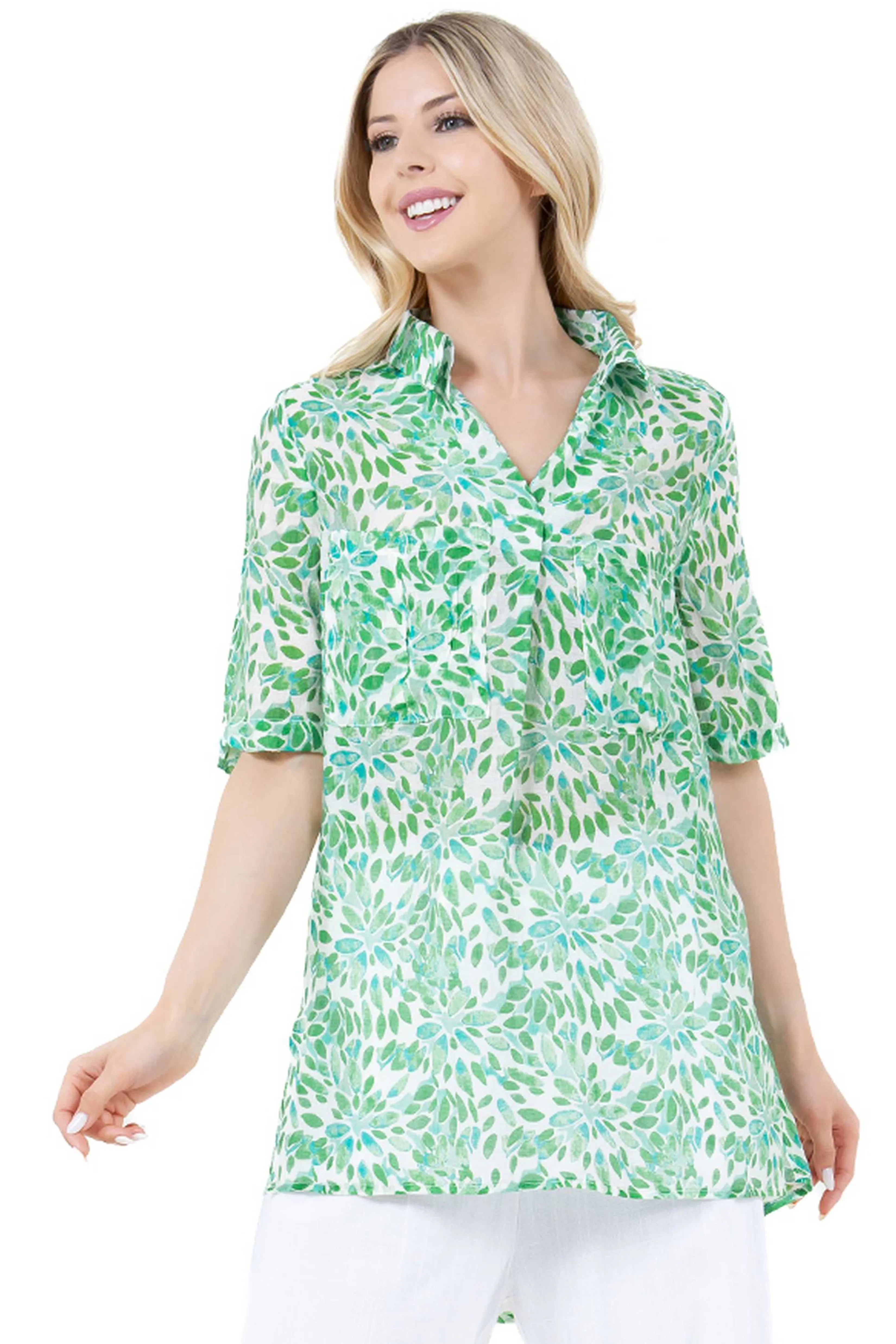 Women's Casual Resort Wear Festive Floral Print Button Down Tunic