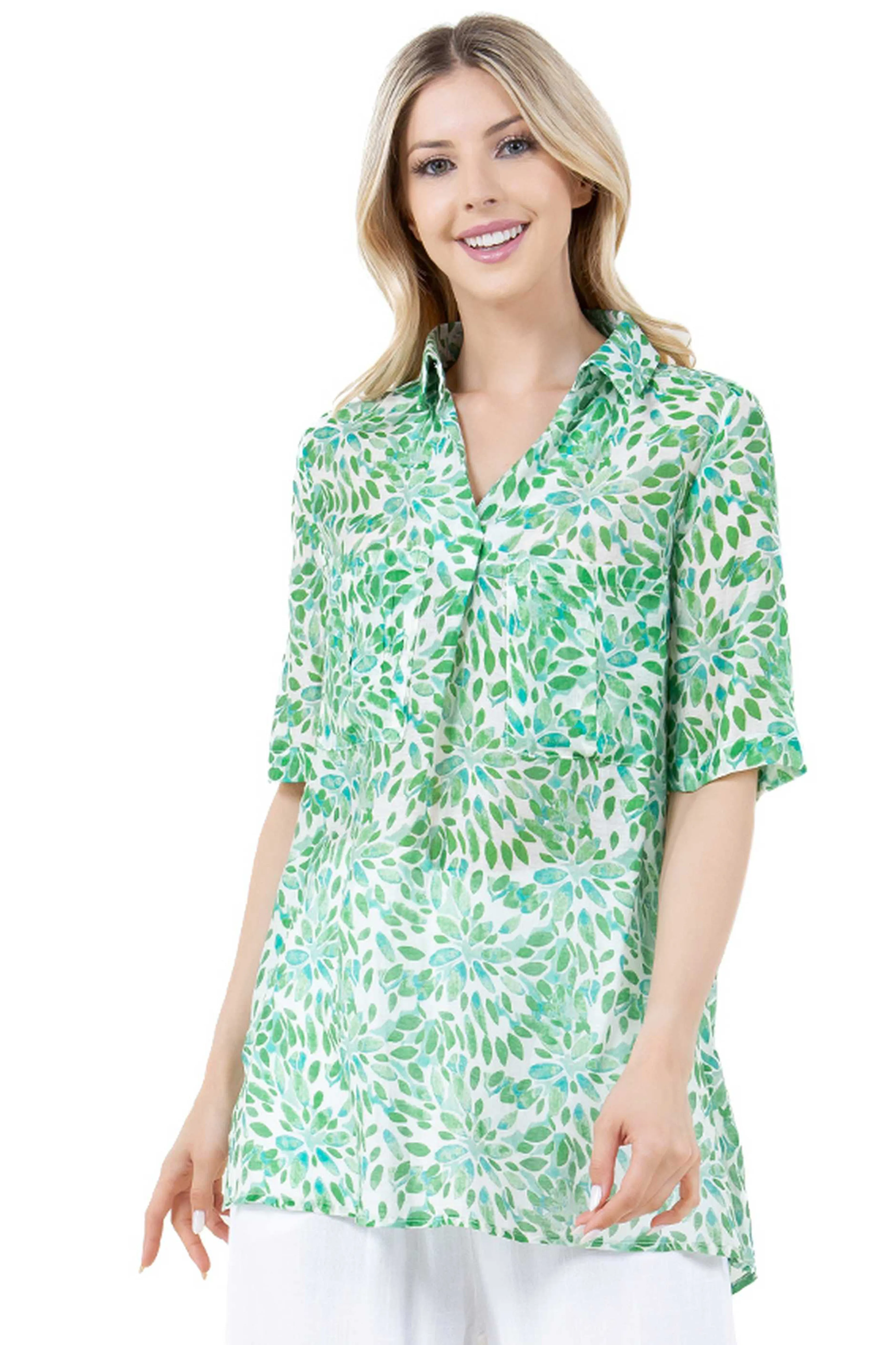 Women's Casual Resort Wear Festive Floral Print Button Down Tunic