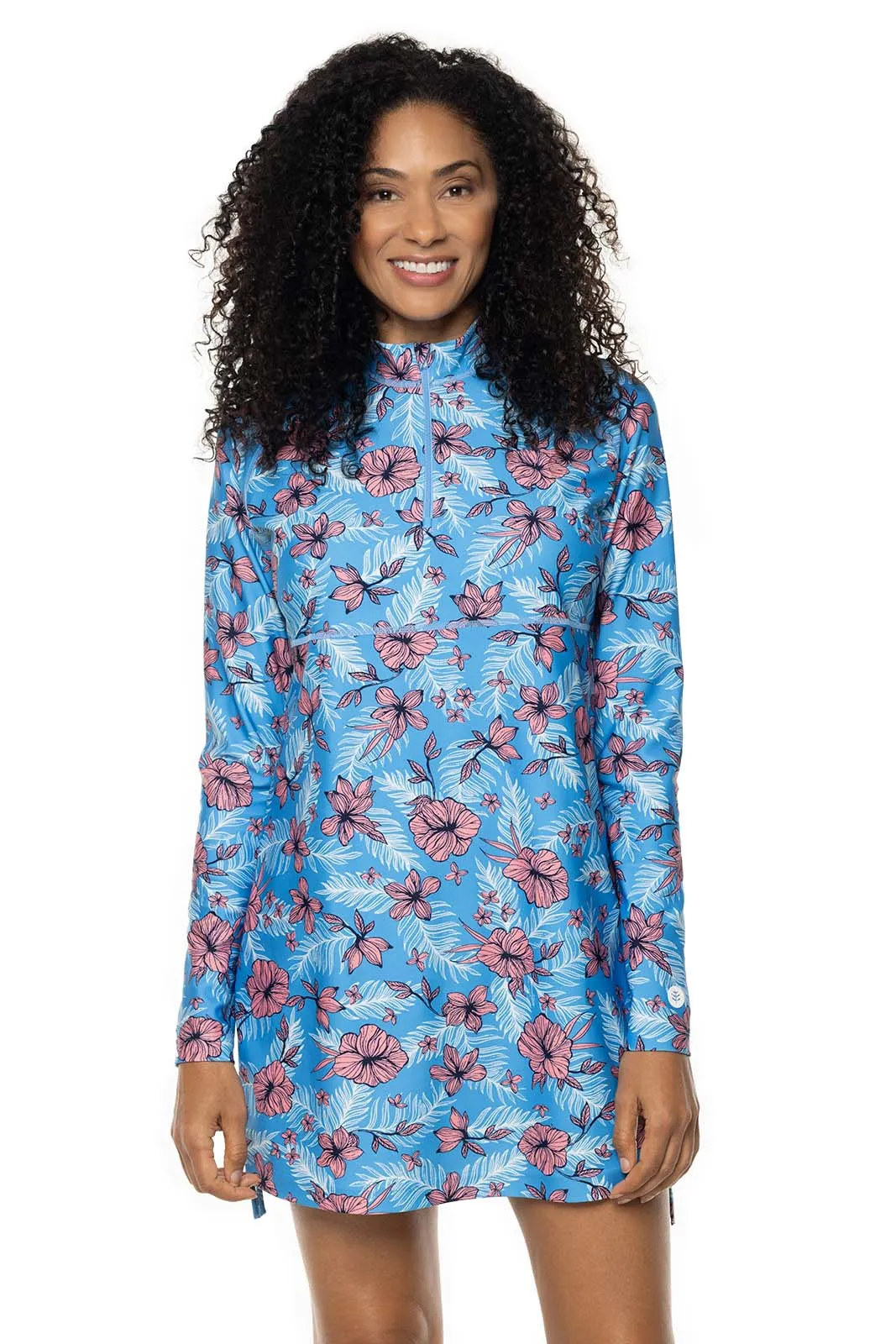 Women's Lawai Ruche Swim Shirt  |  Clear Sky Blue TROPICAL DAZE