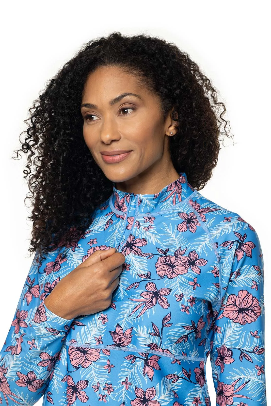 Women's Lawai Ruche Swim Shirt  |  Clear Sky Blue TROPICAL DAZE