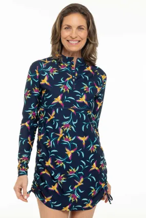 Women's Lawai Ruche Swim Shirt  |  Navy Birds of Paradise