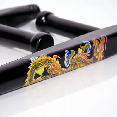 Wooden Weapon - Deluxe Black  Okinawan Tonfa with Color Dragon