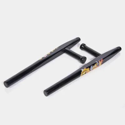 Wooden Weapon - Deluxe Black  Okinawan Tonfa with Color Dragon